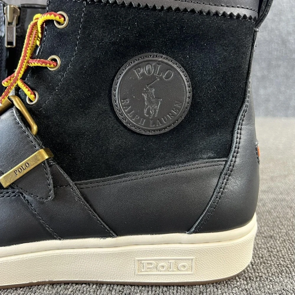 Polo Ralph Lauren Boots Mens 11 Black Leather SNKR Ranger Strap Lace Up Ankle